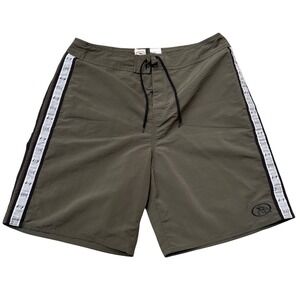 Cocoa Beach Surf Company Mens Board Shorts Olive Green Side Tape Logo Size 40